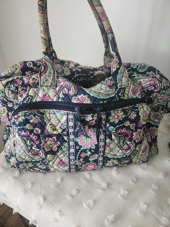 Vera Bradley Handbags - Vera Bradley Navy Quilted Floral Travel Tote with Pink & Green Accents